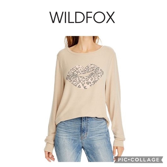 Wildfox Leopard Print Lips kiss pullover Sweatshirt beige XS NWT - Picture 1 of 8